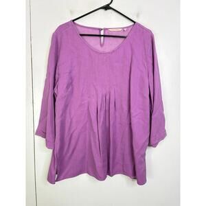 Soft Surroundings Top Womens PXL Tunic Pintuck Rolled Sleeve Split Hem Purple